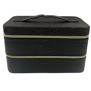 Lancome Large Black Hard Train Case Zip Makeup Cosmetic Bag Organizer 9x 5.5x5.5